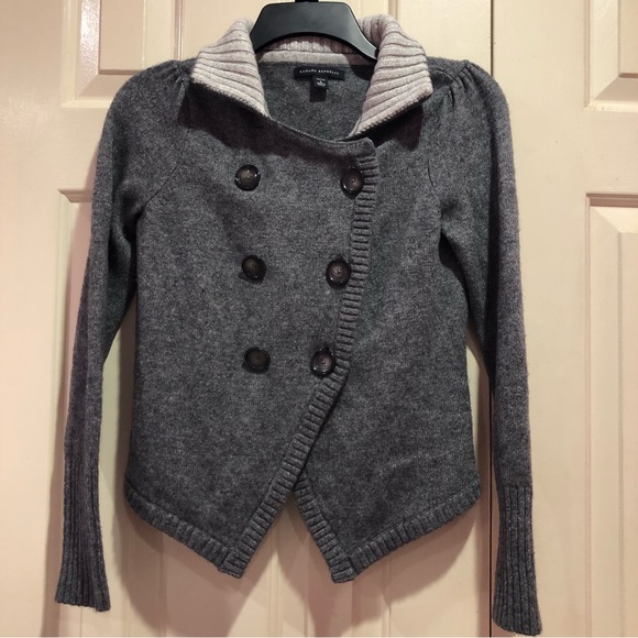 Wool Cashmere Blend Banana Republic Double Breasted Button Sweater Size Sp Gray - Picture 1 of 8